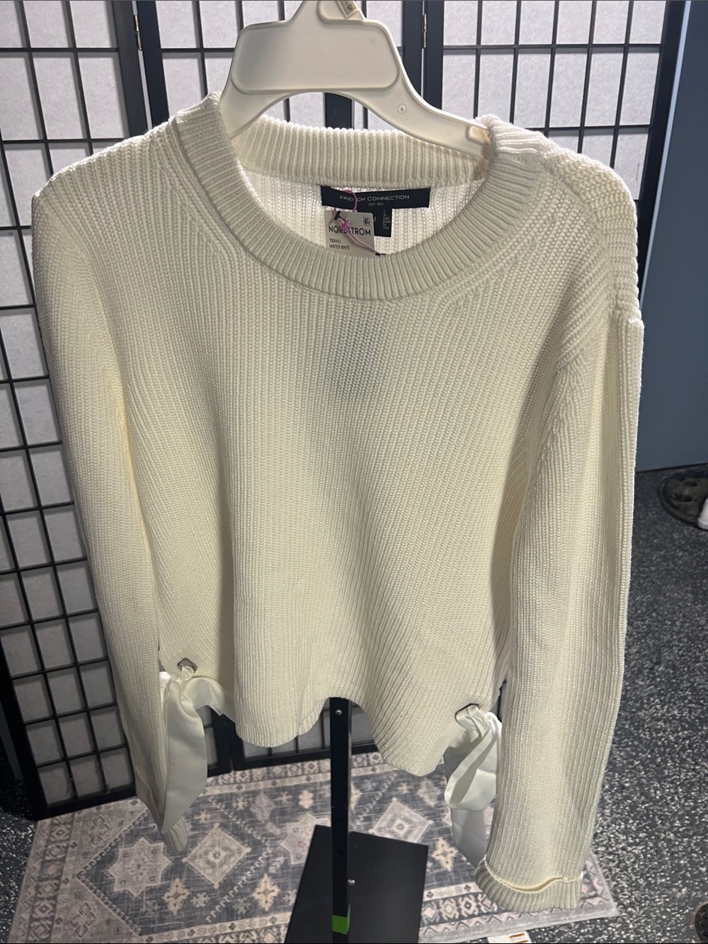 French Connection Ivory Cream Knit Sweater with Side Tie Detail